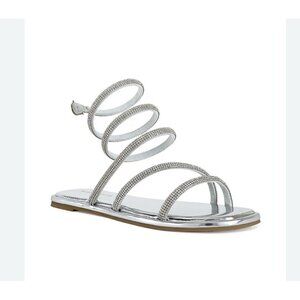 Azalea Wang Silver Rhinestone Ankle Wrap Strappy Sandals Women's Sz 7 Gladiator